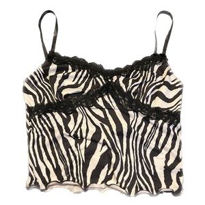 zebra print lace trim y2k tank top-size small
